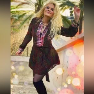 Zara Multicolored Embroidered Belted Mini Dress Size L